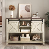 Vabches Entryway Table with 2 Sliding Barn Doors, 46" Farmhouse Console Table with Adjustable Storage Shelf, Sofa Table for Entryway, Hallway, Living Room, Metal Corner Trim & Handles, Rustic White Vabches