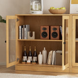 TUSY 4-Piece Large TV Stand with Bookshelves for TVs up to 75", TV Entertainment Center Media Center with Tempered Glass Doors and Shelves, TV Hutch for Living Room (Wood) TUSY