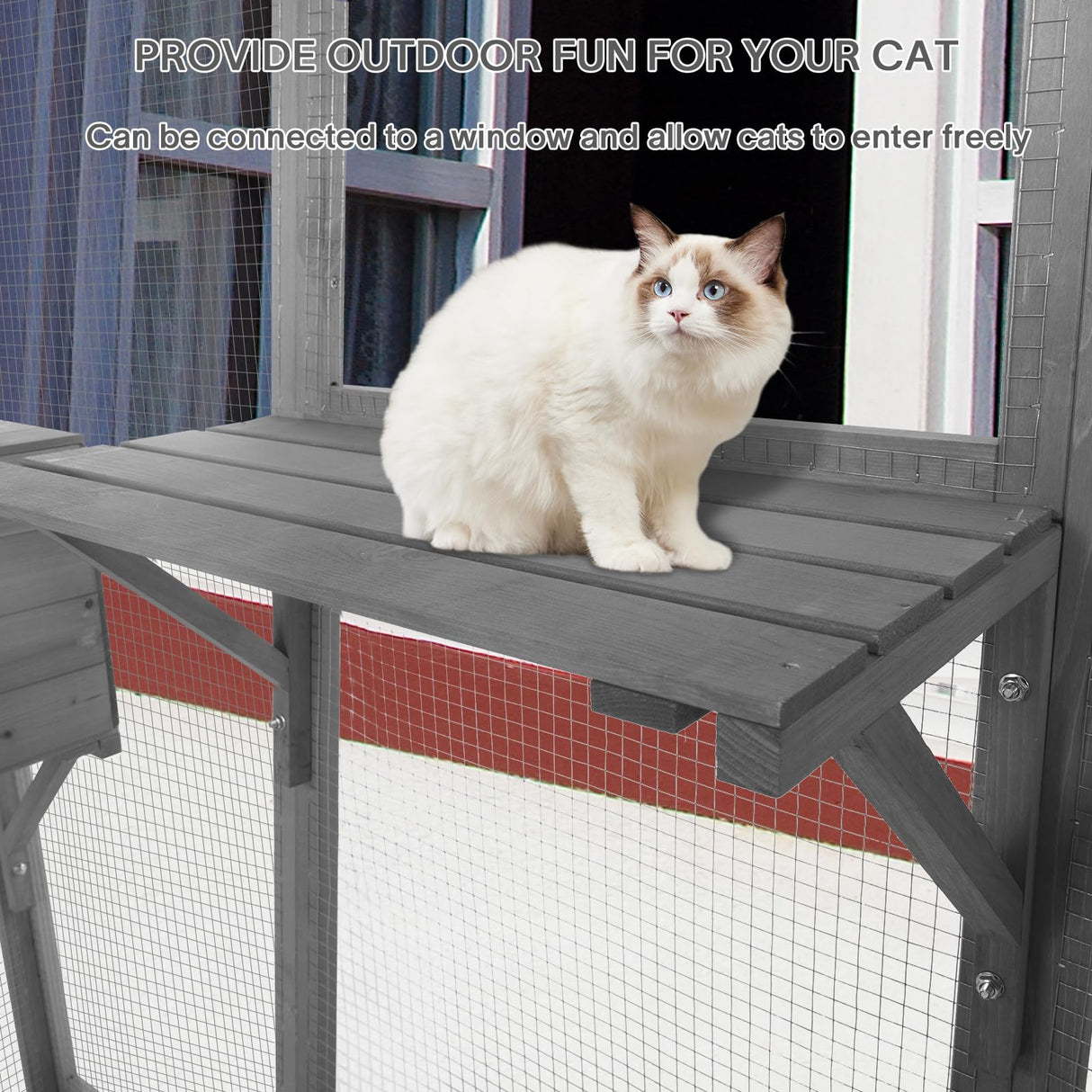ISDAY Extra Large Outdoor Cat House Wooden Cat Cage Waterproof Roof Catio Outdoor Cat Enclosure - Cat Play & Run Enclosures Cat Playpen Window Cats Crate with 7 Platform and 2 Resting Box (Gray) Generic