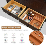 Byroce Vanity Desk w/Lights & Mirror, Makeup Vanity Set w/ 4 Large Drawers & Jewelries Organizer, 3 Color Light Options, Industrial Dressing Table & Stool (Espresso) WoodArtSupply