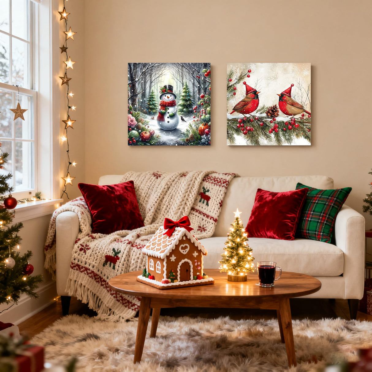 VIGEGU 2 Pack Christmas Paint by Numbers Kit for Adults Beginner with Frame,Cardinal Birds Paint by Number with Wooden Easel DIY Adult Snowman Paint by Number Kits for Home Decor 10x10 in VIGEGU