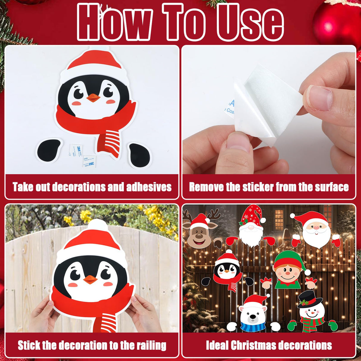 gisgfim 8 Pcs Christmas Fence Peeker Decorations Santa Claus Elk Snowman Elf Yard Peeking Art Sign Cute Christmas Winter Holiday Outdoor Fence Sign Ornament for Xmas DIY Home Garden Yard Decor gisgfim