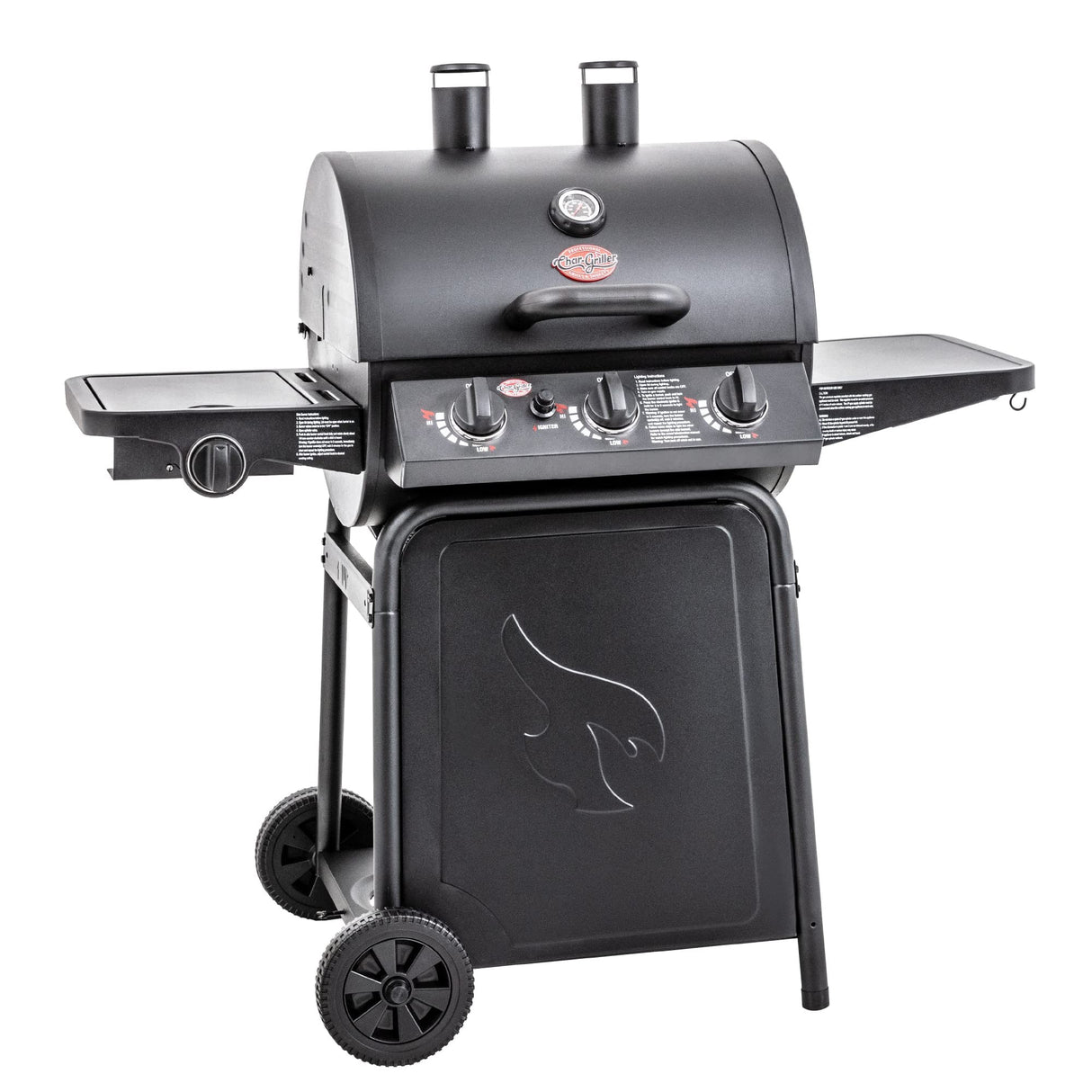Char-Griller® Grillin' Pro 3-Burner Propane Gas Grill in Black with 40,800 BTU, Cast Iron Grates and Warming Racks, 630 Cooking Square Inches, Model E3001 Char-Griller