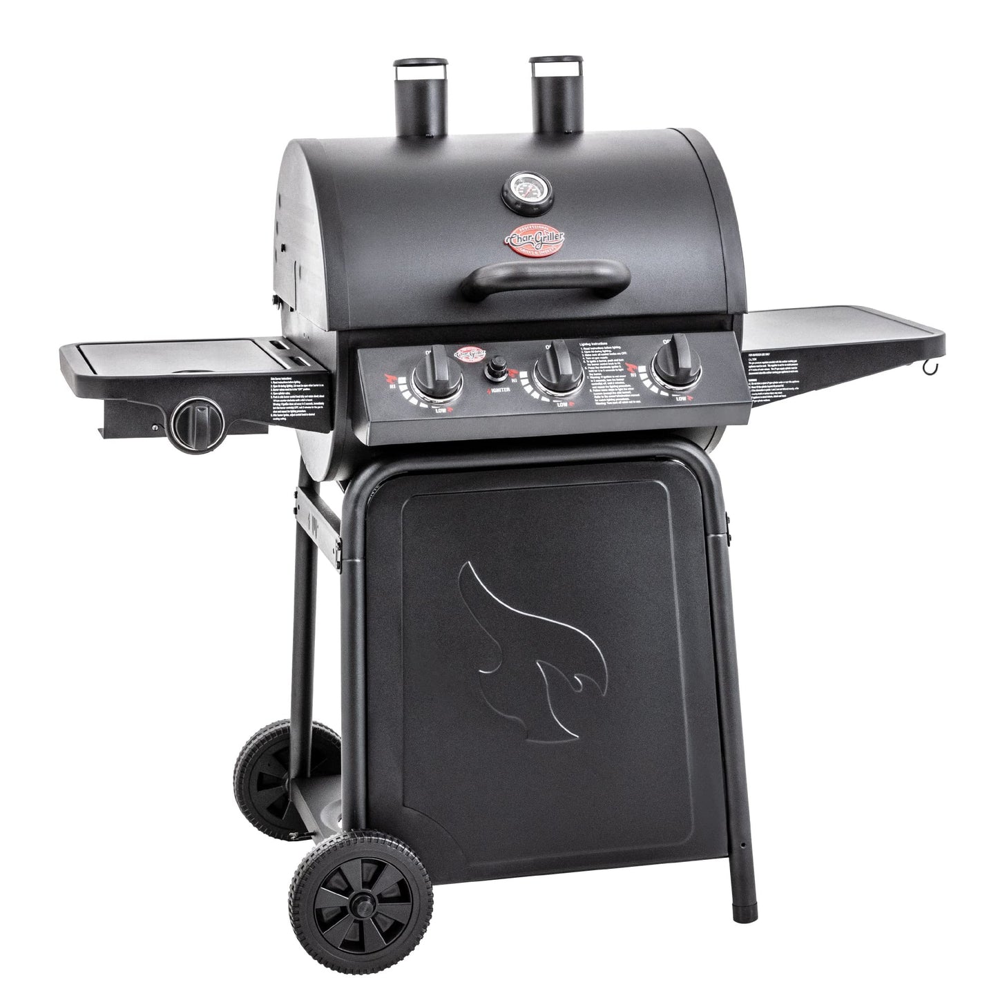 Char-Griller® Grillin' Pro 3-Burner Propane Gas Grill in Black with 40,800 BTU, Cast Iron Grates and Warming Racks, 630 Cooking Square Inches, Model E3001