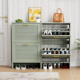 Glavbiku Shoe Storage Cabinet with 2 Flip Drawers, Louvered Shoe Cabinet for Entryway, Narrow Hidden Storage Organizer Space Saving, Shoe Rack Cabinet for Hallway Foyer, Green Glavbiku