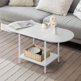 White Coffee Tables for Living Room,2-Tier Small Coffee Table Industrial Modern Oval Center Table with Storage Shelf and Wood Tabletop,for Small Space,Home Office Shinoske