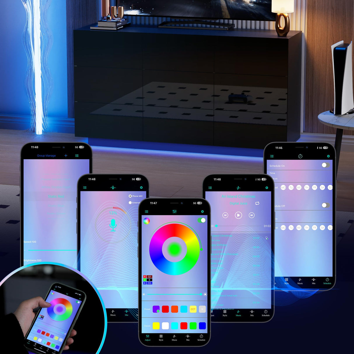 Anbuy LED 9 Drawer Dresser, Black Modern Dresser with High Gloss Drawers Dual Chest of Drawers with Lights for Bedroom (Black) Anbuy