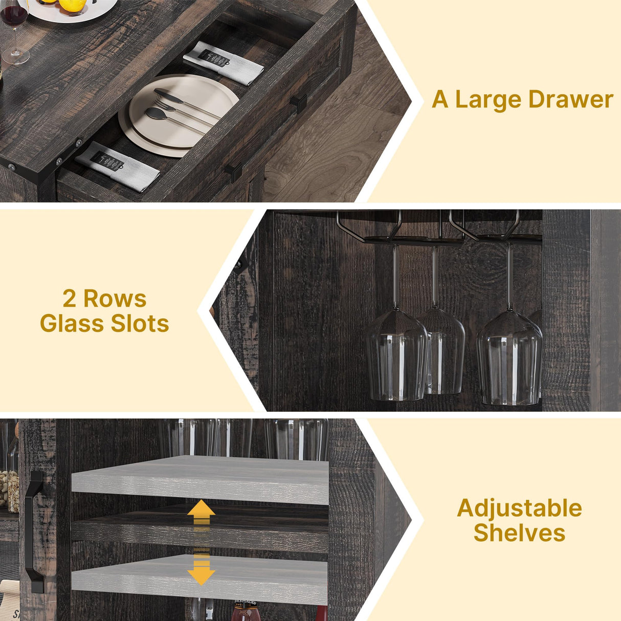 DWVO Farmhouse Coffee Bar Cabinet, 32” Sideboard Buffet Cabinet with Drawer & Adjustable Storage Shelves, Storage Cabinet with Sliding Barn Door for Kitchen and Living Room, Dark Rustic Oak DWVO