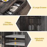 DWVO Farmhouse Coffee Bar Cabinet, 32” Sideboard Buffet Cabinet with Drawer & Adjustable Storage Shelves, Storage Cabinet with Sliding Barn Door for Kitchen and Living Room, Dark Rustic Oak DWVO