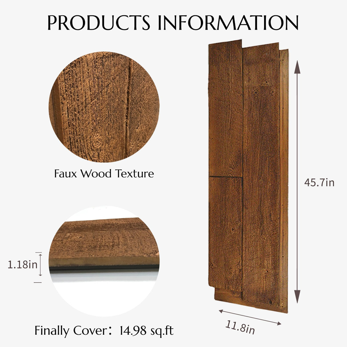 KASARO PU Faux Wood Wall Panels, 4 Pieces 3D Wainscoting Panel Accent for Interior Or Exterior Decor, 45.7 × 11.8 inch, Rustic Wood Brown KASARO