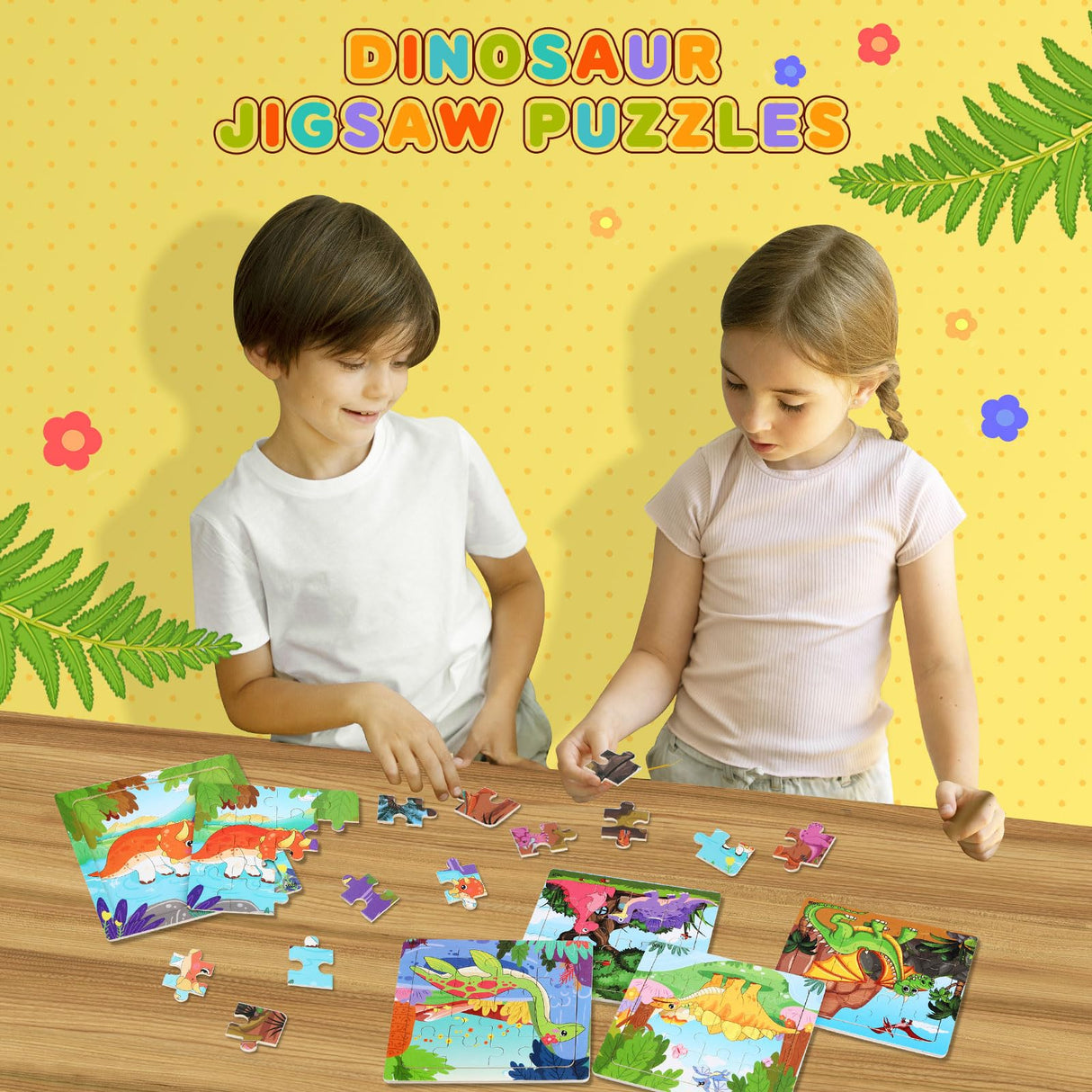 SANNIX 12 Pack Dinosaur Wooden Jigsaw Puzzles with 12 Organize Bags, Dinosaurs Animals Toddlers Puzzles for Kids Ages 3 4 5, Party Favors Educational Learning Travel Toys for Boys Girls SANNIX