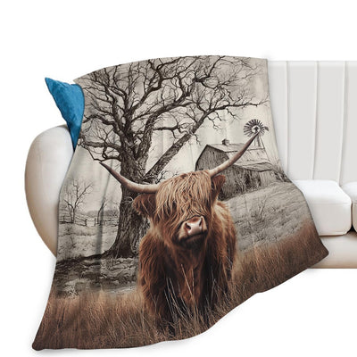Highland Cow Blanket Highland Cow Throw Blankets Rustic Farmhouse Cattle Print Cozy Fleece Flannel Stuff Plush Lightweight Bedding Lover Gifts for Men Women Adults for Couch Sofa Bed Decor 40"X50"