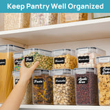 Vtopmart Airtight Food Storage Containers Set with Lids, 15pcs BPA Free Plastic Dry Food Canisters for Kitchen Pantry Organization and Storage, Dishwasher safe,Include 24 Labels, Black Vtopmart