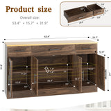 Vongrasig Buffet Cabinet with Drawers, 53” Large Sideboard Buffet Kitchen Storage Cabinet, Modern Farmhouse Coffee Bar with Shelves and Doors, Wood Buffet Table for Kitchen, Dining Room, Rustic Brown Vongrasig
