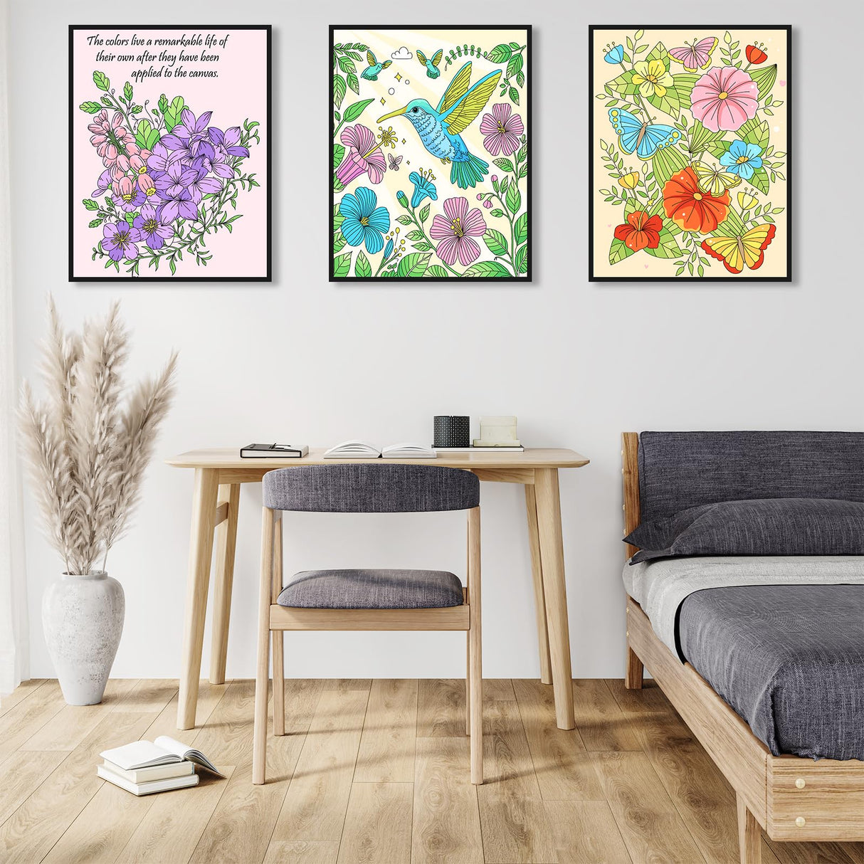 Kalysky Easy and Cozy Adult Coloring Book Set, 3 Stress Relief Coloring Books for Adults Relaxation, Flower Inspirational Quotes Coloring Books Kalysky