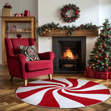 Moucuny Christmas Round Rug Large Christmas Area Rug Washable Christmas Rug Runner Non Slip Rug Carpet for Xmas Holiday Entryway Living Room Bedroom Indoor Decoration(Red,Lollipop) Moucuny