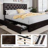 Allewie Upholstered King Size Platform Bed Frame with 4 Storage Drawers and Headboard, Diamond Stitched Button Tufted, Mattress Foundation with Wooden Slats Support, Black Brown Allewie