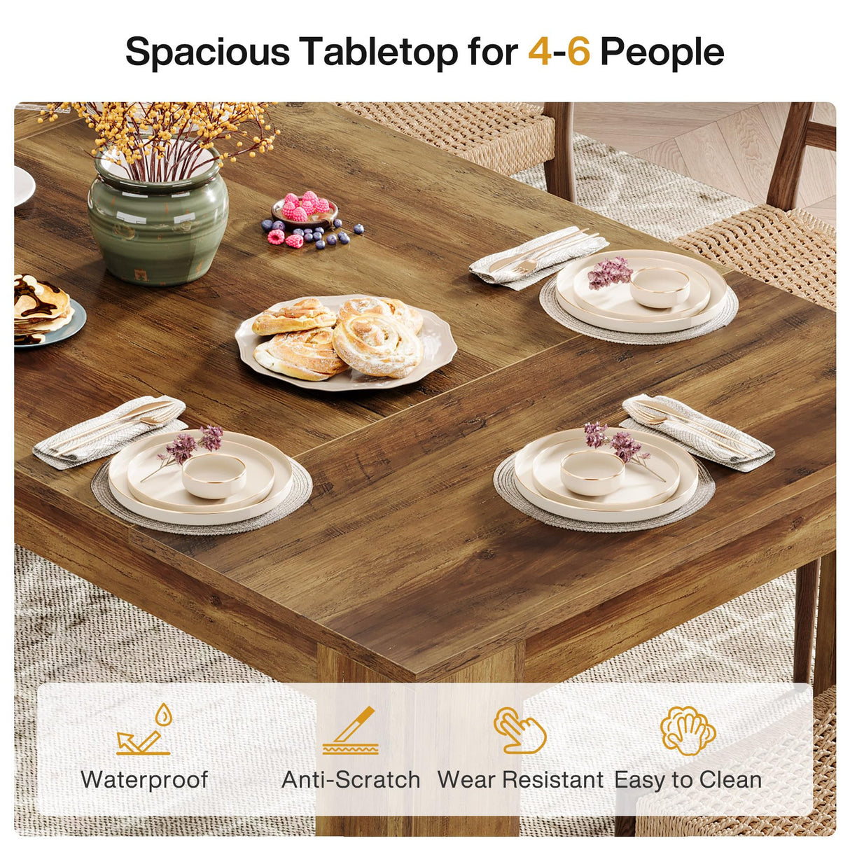 Tribesigns 63-Inch Dining Table for 4-6 People, Rectangular Kitchen Dinner Table, Farmhouse Wooden Eating Table for Home Kitchen, Dining Room Tribesigns