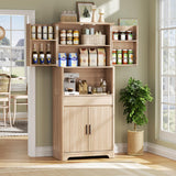 FiveWillowise 70.1" Tall Fluted Pantry Cabinet, Kitchen Storage with Countertop for Microwave, Modern Pantry Organizer Cupboard with Drawer for Dining, Living Room, Natural Wood FiveWillowise