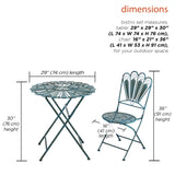 Alpine Corporation Indoor/Outdoor 3-Piece Peacock Feather Rustic Metal Bistro Set Patio Seating, Light Blue Alpine Corporation