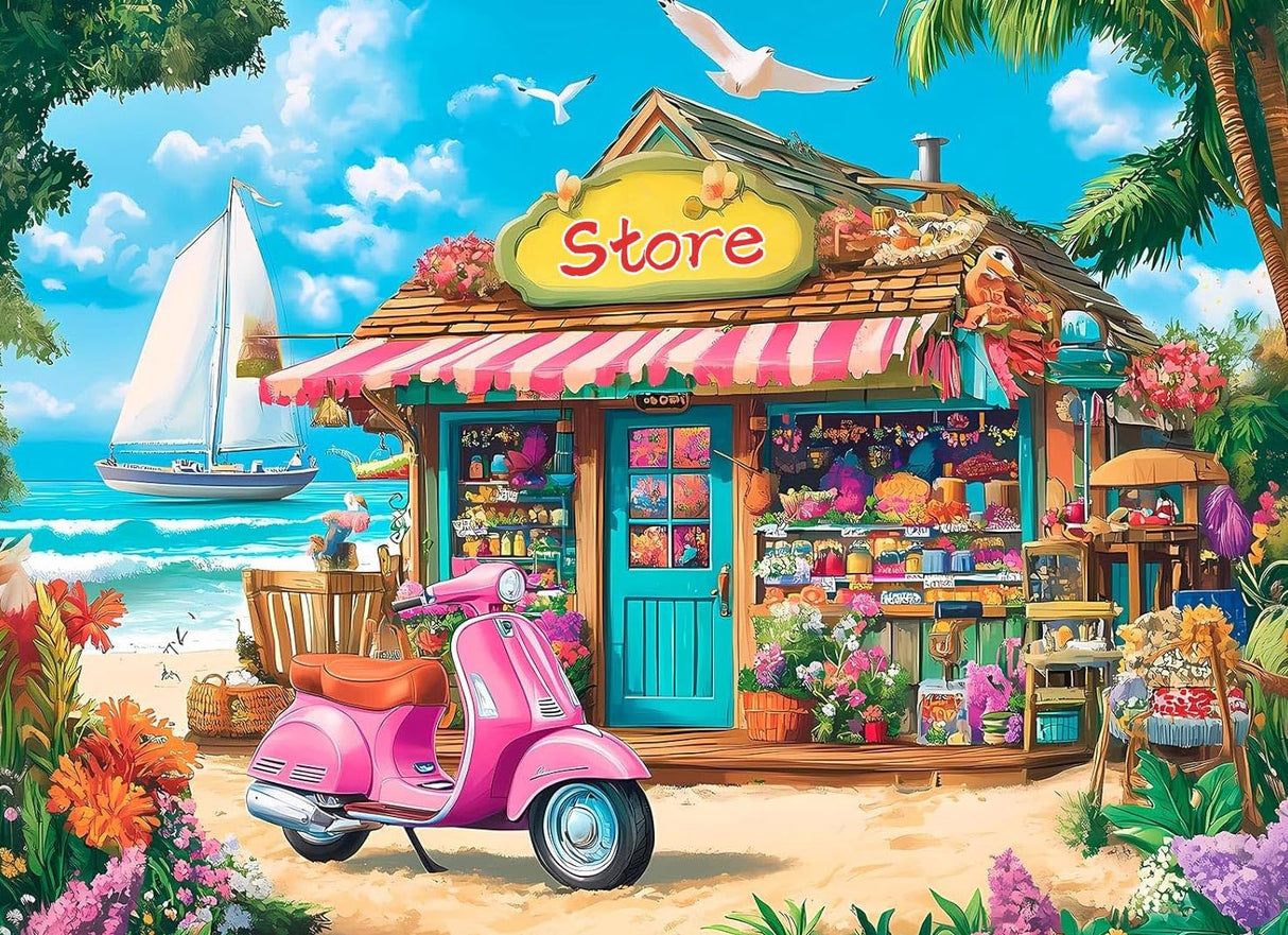 CHWGLFGG 5D Diamond Art Kits for Adults Beginners, Beach Flower Store Diamond Painting Kits, DIY Full Round Drill Paint by Diamonds Dot Gem Art for Adults, Home Wall Decor 12x16 Inch CHWGLFGG