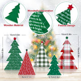Whaline 5Pcs Wooden Christmas Tree Tabletop Decoration 3 Sizes Red Green Plaid Xmas Tree Table Centerpieces Rustic Sanding Christmas Tree Wood Sign for Home Office Fireplace Farmhouse Whaline