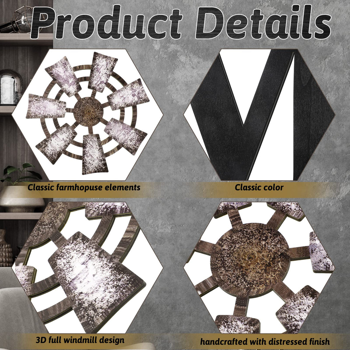 4 Pieces Rustic Home Decor Wooden Home Letters for Wall Windmill Wall Decor Farmhouse Wall Home Sign Brown Home Hanging Wood Sign Farmhouse Decor for Living Room Kitchen Bedroom Front Porch (Black) Qunclay