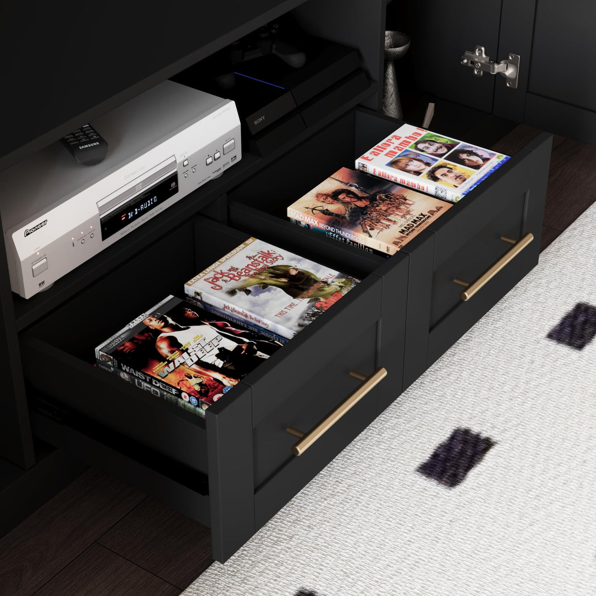 Mekminop 4-Piece Wall Unit TV Stand with LED Lights for TVs up to 70", Large Entertainment Center with Bookshelves & Bridge, Modern TV Console for Living Room, Black Mekminop