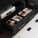 Mekminop 4-Piece Wall Unit TV Stand with LED Lights for TVs up to 70", Large Entertainment Center with Bookshelves & Bridge, Modern TV Console for Living Room, Black Mekminop