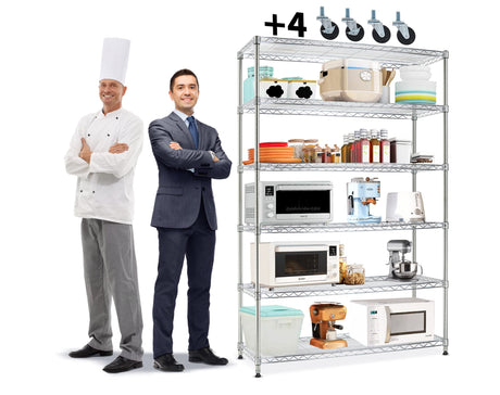 6 Tier Metal Shelving, 18" D x 48" W x 82" H Storage Rack, Wire Shelf, Height Adjustable, Wire Rack Shelving, Maximum Load Bearing 2100lbs, Metal Storage Shelves for Kitchen Garage Warehouse, Chrome MKDLUFEI