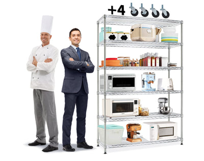 6 Tier Metal Shelving, 18" D x 48" W x 82" H Storage Rack, Wire Shelf, Height Adjustable, Wire Rack Shelving, Maximum Load Bearing 2100lbs, Metal Storage Shelves for Kitchen Garage Warehouse, Chrome