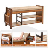 PETKABOO Shoe Bench with Hidden Drawer and Side Holder, 2 Tier Entryway Bench with Storage 39.4 in, Bamboo Shoe Rack with Cushion for Entryway Hallway Living Room Bedroom PETKABOO