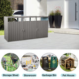 Outdoor Trash Can Storage, Storage Shed for 3 Trash cans and Tools,Waterproof Garbage Bin shed,Metal Trash Can Storage Shed Outdoor for Garden Yard(Light Grey-3 Doors) IMagacFun