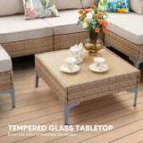 JOYURE 9 Piece Wicker Patio Furniture Set,Outdoor Conversation Sectional Sofa w/Coffee Table,All-Weather Outdoor Sofa with Thick and Anti-Slip Cushions for Deck,Poolside,Garden,Beige JOYURE