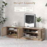 Tangkula Farmhouse TV Stand for TVs Up to 75-Inch, PE Rattan Entertainment Center with Storage and Adjustable Shelves, Mid Century Modern TV Console with 2 Cabinets and 8 Cable Holes for Living Room Tangkula