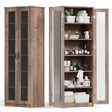 Teekyooly 70" Tall Display Cabinet Storage, Pantry Cabinet with 2 Doors and 6 Adjustable Shelves, Standing Utility Cabinet for Dining Room, Food Storage and Kitchen, Clear and Brown Teekyooly