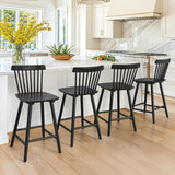 LUE BONA Upgraded Windsor Wooden Black Bar Stools Set of 4, 24 Inch Counter Height Barstools with Spindle Back/Bigger Seat for Kitchen Island LUE BONA