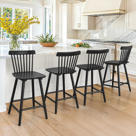 LUE BONA Upgraded Windsor Wooden Black Bar Stools Set of 4, 24 Inch Counter Height Barstools with Spindle Back/Bigger Seat for Kitchen Island LUE BONA