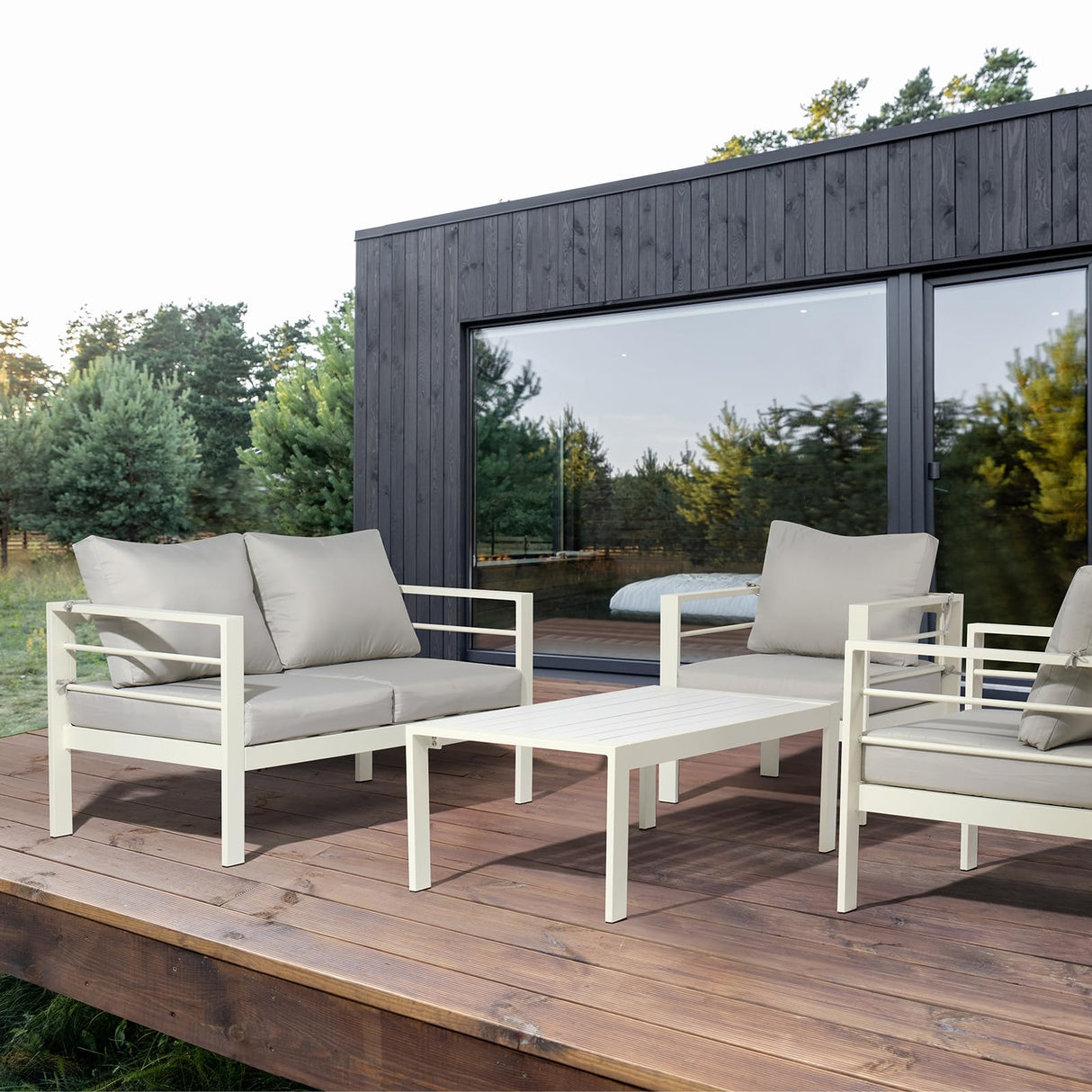 VINGLI Outdoor Furniture 4 Pieces Modern Aluminum Patio Furniture Set, Patio Sofa Set Outdoor Patio Conversation Sectional Set for Lawn, Garden, Backyard (White) VINGLI