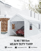 10X20 Ft Carport, Portable Carport with 4 Roll-Up Windows,Doors,Car Port with 200g PE Tarp for Car Boat Truck Motorcycle, Waterproof & UV Protected, Anti-Snow Portable Garage Kit Tent PeakPursuit