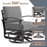 RTDTD 3 Piece Aluminum Swivel Rocking Chair Set, Outdoor Patio Swivel Gliders Chair with Glass Top Coffee Table, Conversation Furniture Set Suitable for Patio, Lawn, Outdoor, Back Garden(Gray) RTDTD
