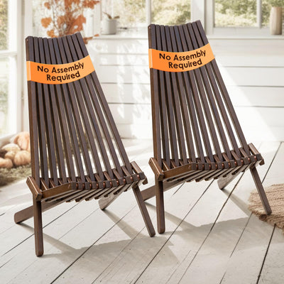 IDZO Tamarack Folding Wooden Outdoor, Adirondack Stylish Low Profile Lounge Chair for The Patio, Porch, Lawn, Garden, Color, Set of Two, Elina, Cinnamon - Pair