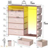 Espelism Dresser for Bedroom with Clothes Rack Side Pockets 5 Drawer Dresser with Charging Station LED Lights Black Storage Chest of Drawers for Hallway Closet Sturdy Steel Frame Wood Top (Pink) Espelism