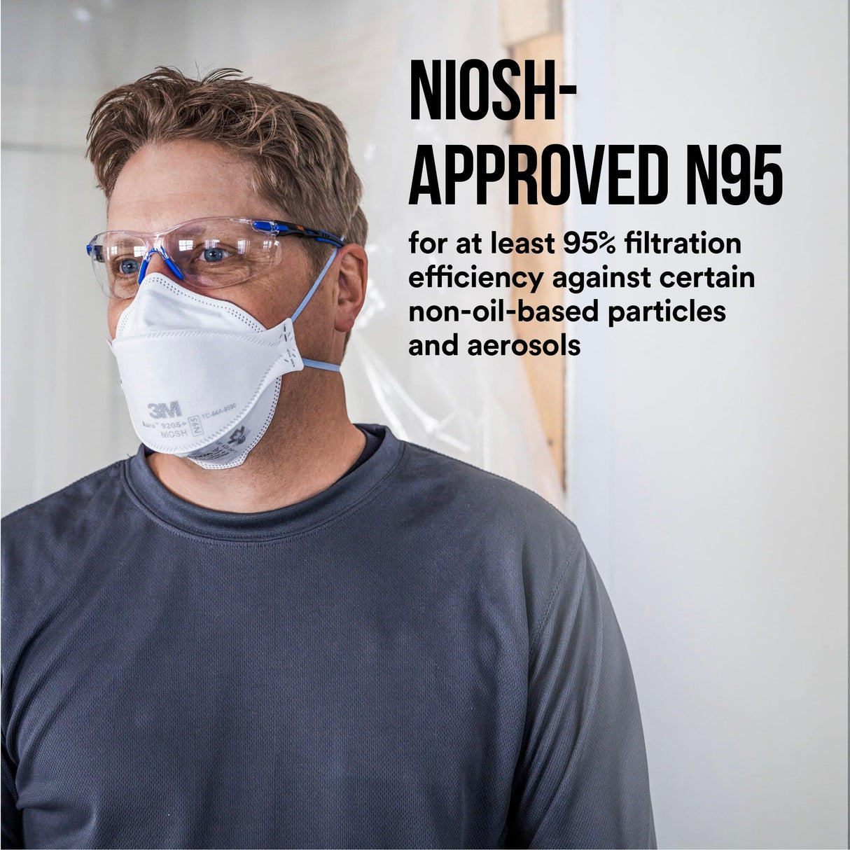 3M Aura Particulate Respirator 9205+ N95, Lightweight, Three Panel Designed Respirator Helps Provide Comfortable And Convenient Respiratory Protection, 10-Pack 3M