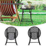 TeoKJ Folding Outdoor Side Tables, Anti Rust Small Patio Table Round Metal Nightstand with Flower Cutouts for Porch Yard Balcony Deck Lawn, Black TeoKJ