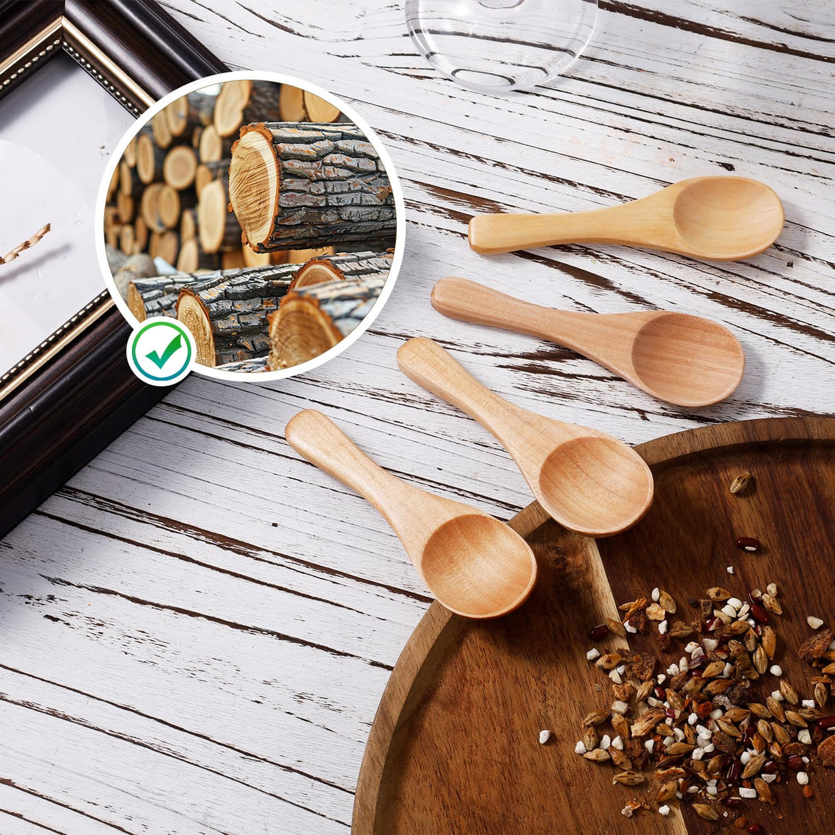 4pcs Handmade Small Wooden Spoons, 3.93x1.18 Inch Wooden Color Mini Condiment Spoons Tiny Spoons Wooden Serving Utensils Teaspoon for Eating Honey Spices Sauces Sugar Salt NQEUEPN