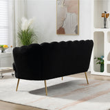 anwickjeff 59" Wide Modern Boucle Loveseat Small Sofa Small Mini Room Couch 2-Seater Sofa with Gold Metal Legs for Space Office Studio Apartment Bedroom (Black) anwickjeff
