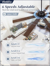 72 Inch Ceiling Fan no Light, Black Ceiling Fan with Remote, 6-Speeds, Quiet Reversible DC Motor, Industrial Ceiling Fans without Lights for Living Room, Garage, Patio, Indoor/Outdoor Use Fanbulous