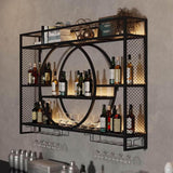 Liquor Bottles Bar Shelves Wall Mounted with LED Lighting Glass Holder, Wine Rack 3-Tiers Display Storage Organizer Hanging Long Stemware Goblet Metal for Home Cellar Black 47in Generic