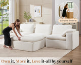 Jocisland 130 inch Cloud Couch Sectional, No-Assembly Modular Sectional Sofa with 83.5 inch Deep Chaise, Oversize Cloud Couch for Living Room, White Chenille Jocisland